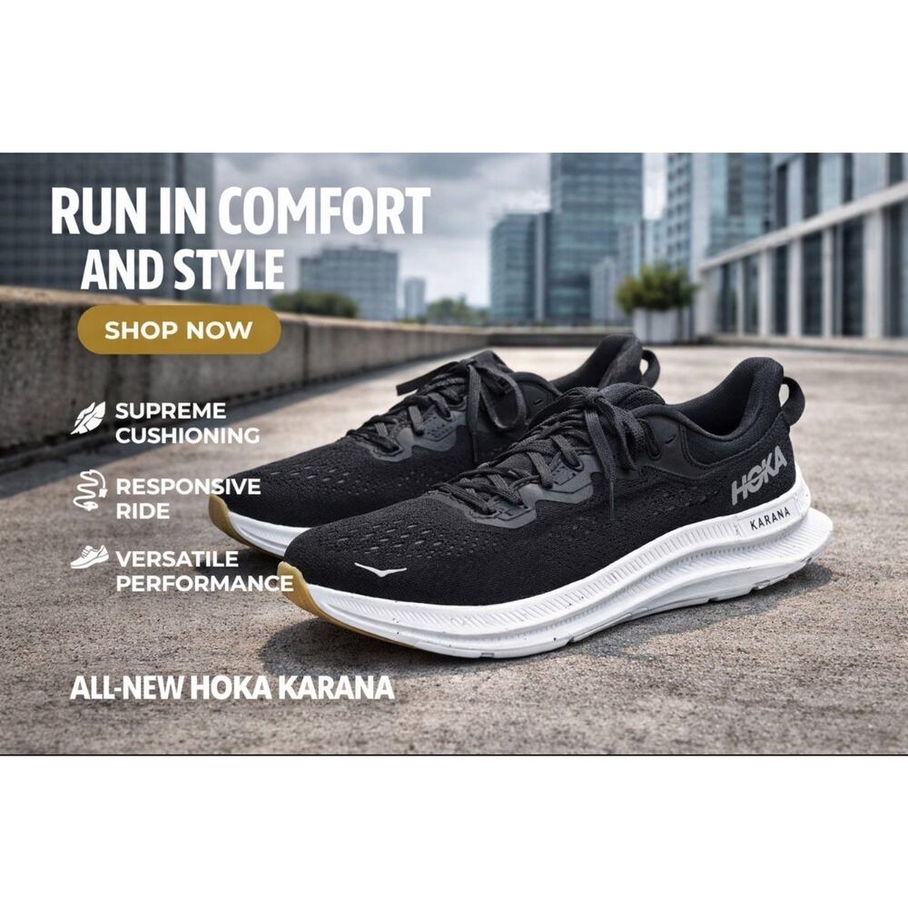 hoka kawana 2 Black White Running Shoes Size 5.5 Women